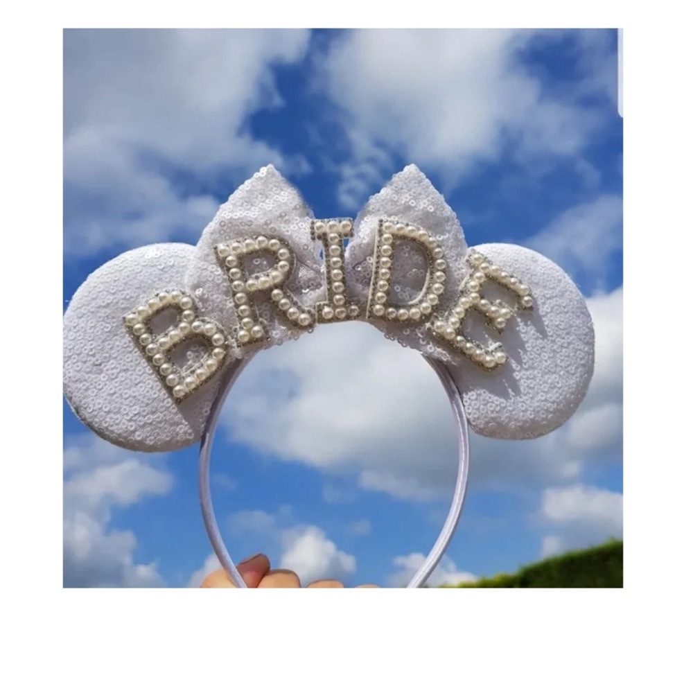 Bride Pearl Embellished White Minnie Ears Headband